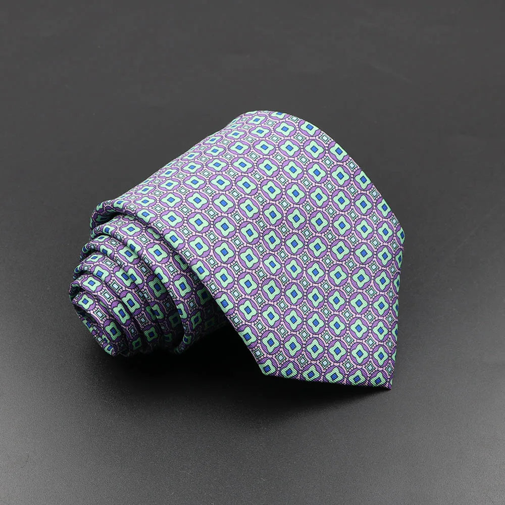 Mens Silk Tie - 75cm Soft Novelty Necktie in Blue Green Orange Floral Pattern - ZOOMNSTORE