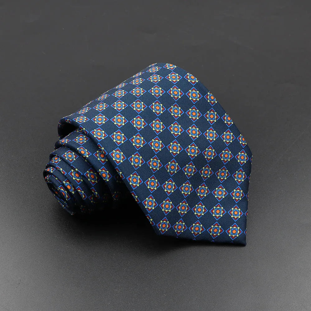 Mens Silk Tie - 75cm Soft Novelty Necktie in Blue Green Orange Floral Pattern - ZOOMNSTORE