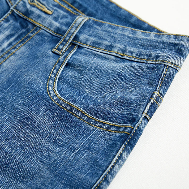 Mens Slim Denim Shorts - Classic Black Blue Fashion Casual Jeans - ZOOMNSTORE