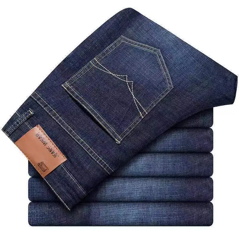 Mens Slim Fit Denim Pants - Comfortable Casual Straight Leg Trousers - ZOOMNSTORE