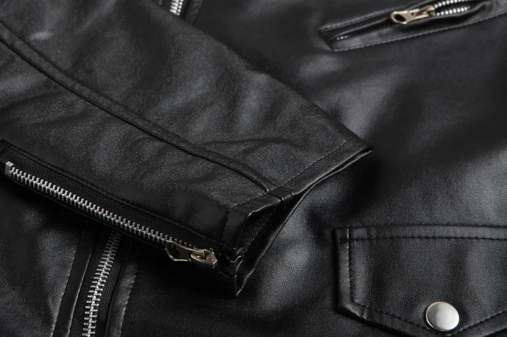 Mens Slim Fit PU Leather Motorcycle Jacket - Fashionable Leather Coat - ZOOMNSTORE