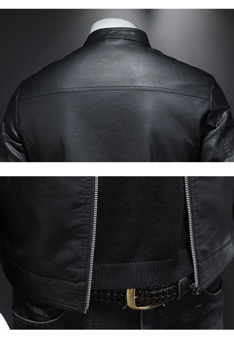 Mens Slim Fit PU Leather Motorcycle Jacket - Spring Autumn Casual Biker Coat - ZOOMNSTORE