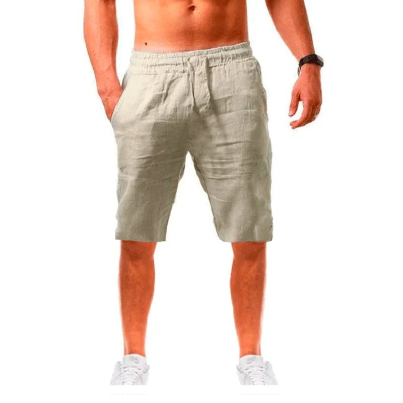 Mens Summer Cotton Linen Shorts - Breathable Solid Color Trousers S-3XL - ZOOMNSTORE