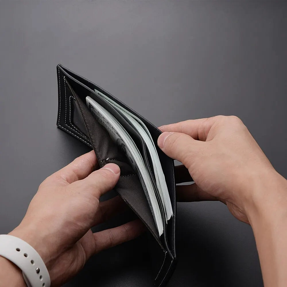 Mens Thin PU Leather Wallet - Short Folding Credit Card Holder - ZOOMNSTORE