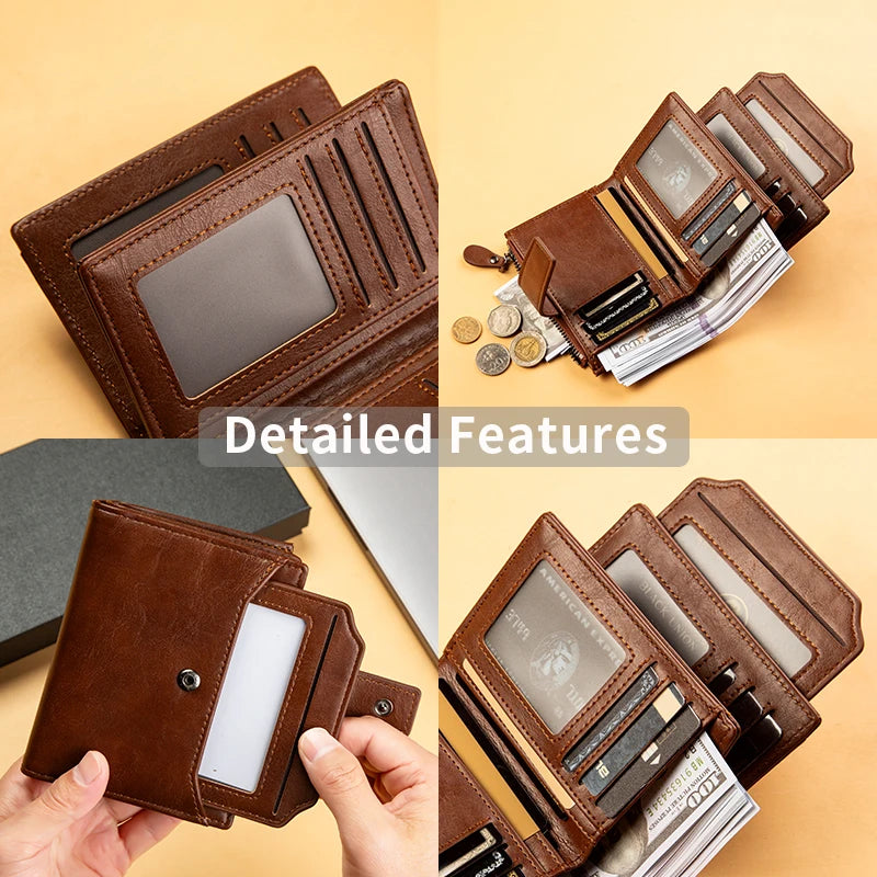 Mens Vintage Leather Wallet - Multi-Card PU Leather Gift Box - ZOOMNSTORE