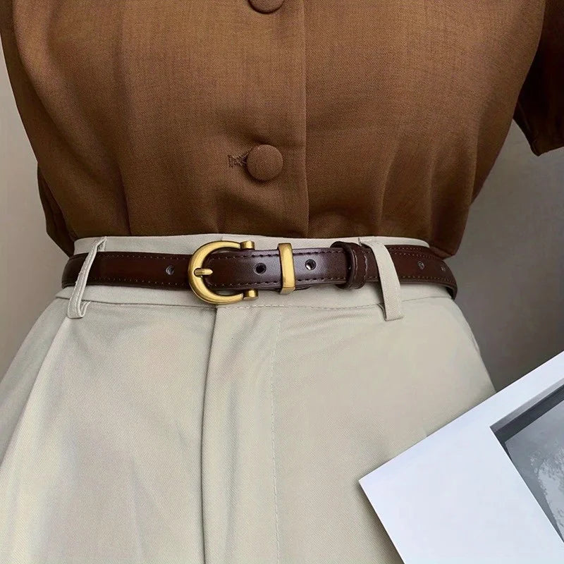 Mens Vintage PU Leather Belt - Classic Oval Buckle for Casual Wear and Gifting - ZOOMNSTORE