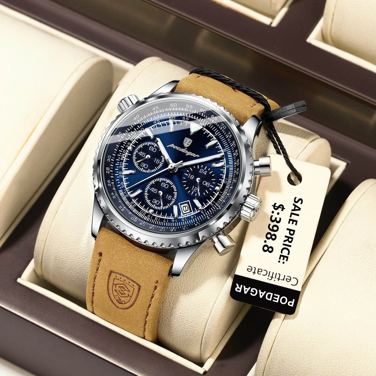 POEDAGAR Luxury Man Watch Quartz Waterproof Luminous Date Chronograph Leather Men Wristwatch Military Sports Men's Watches Reloj - ZOOMNSTORE