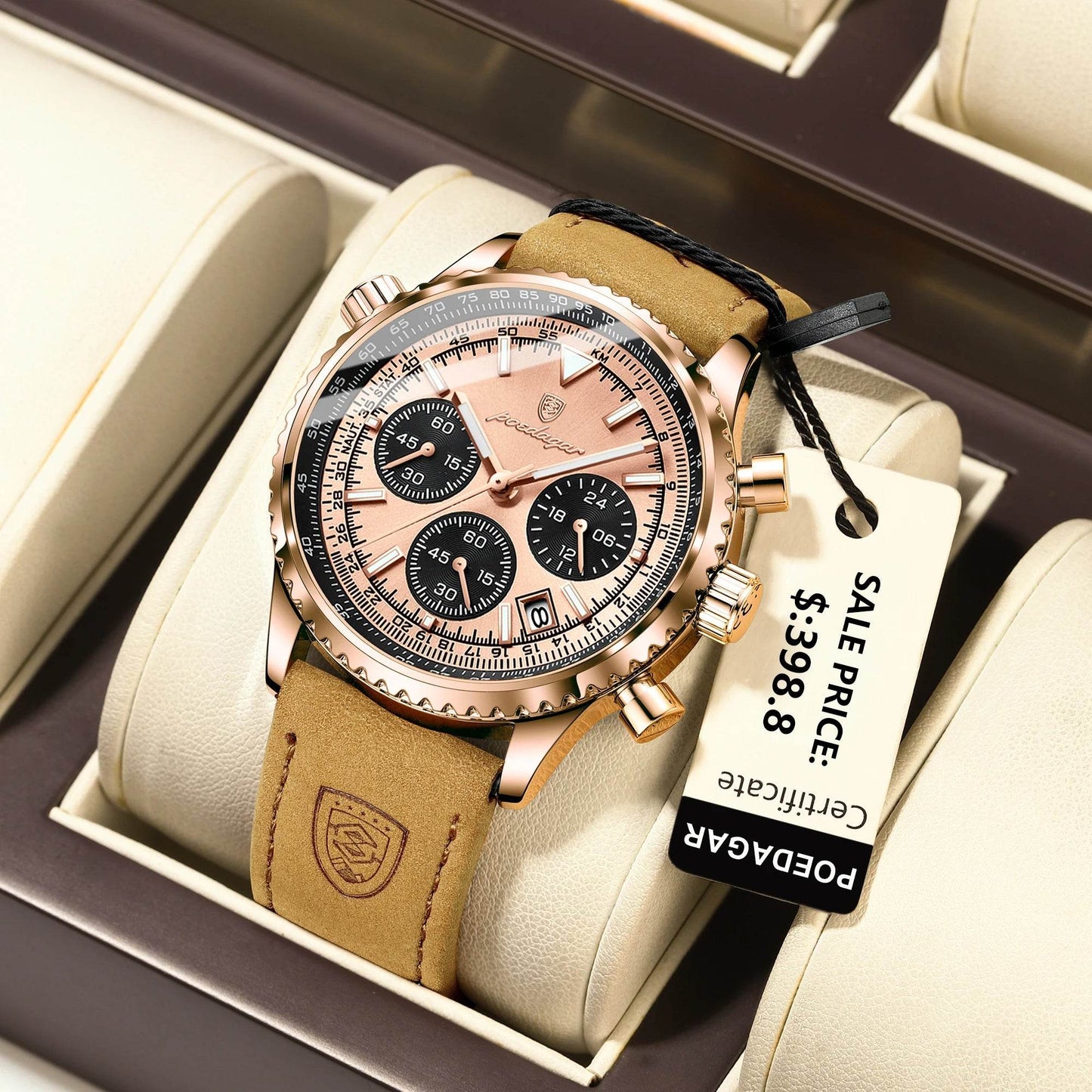 POEDAGAR Luxury Man Watch Quartz Waterproof Luminous Date Chronograph Leather Men Wristwatch Military Sports Men's Watches Reloj - ZOOMNSTORE