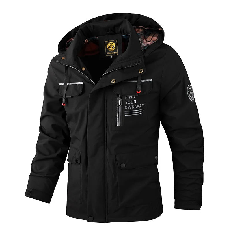 Mens Waterproof Hooded Windbreaker Jacket - Casual Soft Shell Fleece Coat - ZOOMNSTORE