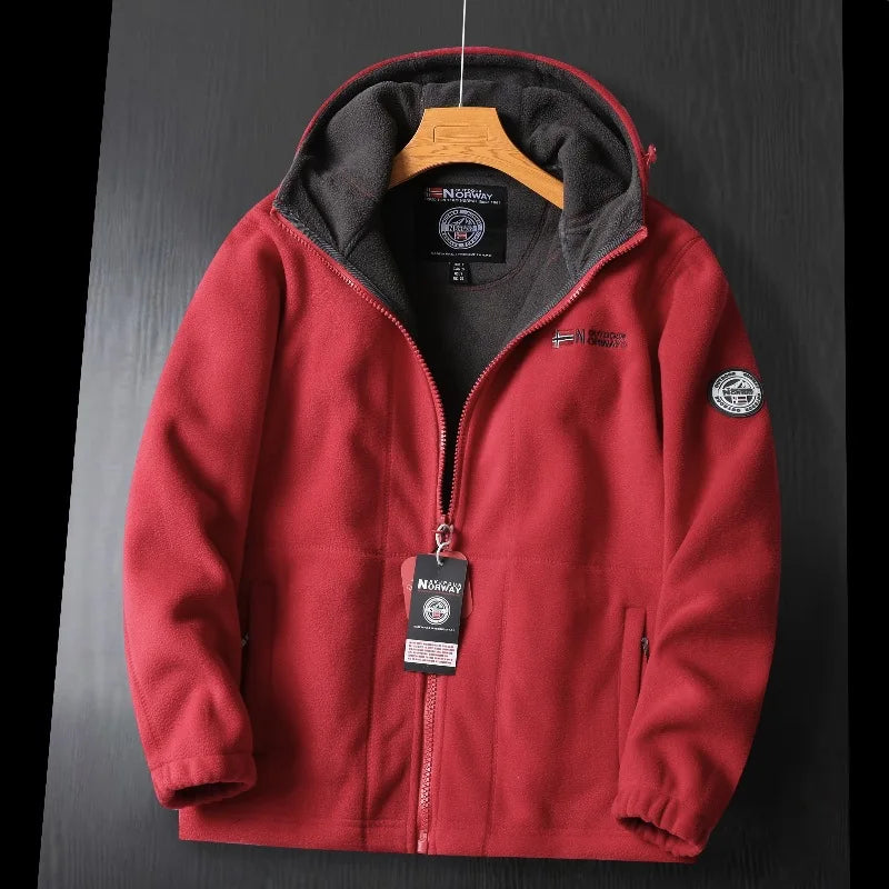 Mens Winter Fleece Jacket - Thick Hooded Outdoor Coat for Skiing - ZOOMNSTORE
