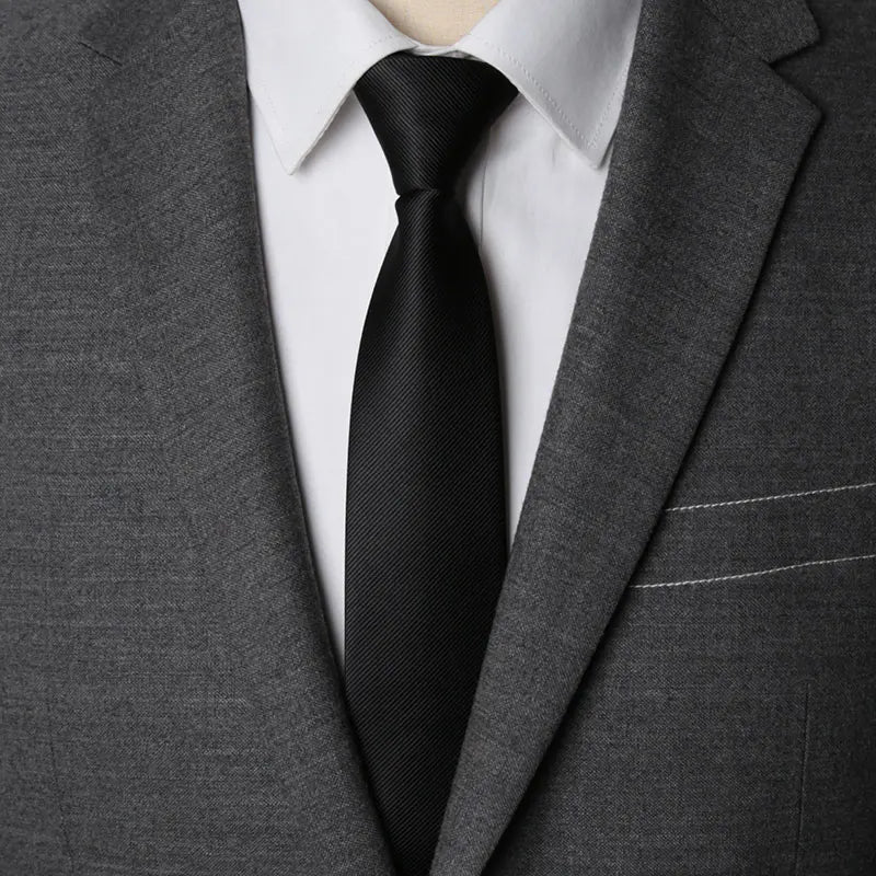 Mens Zipper Necktie - Solid 6cm Business Tie with Handkerchief and Bowtie Accessories - ZOOMNSTORE