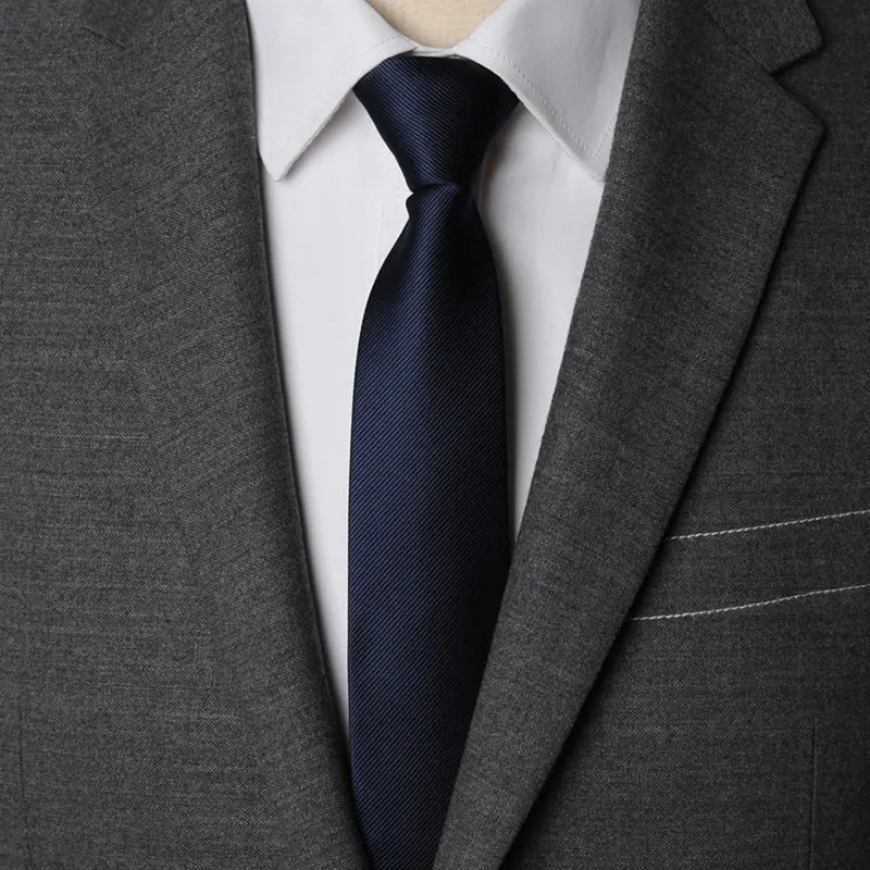 Mens Zipper Necktie - Solid 6cm Business Tie with Handkerchief and Bowtie Accessories - ZOOMNSTORE