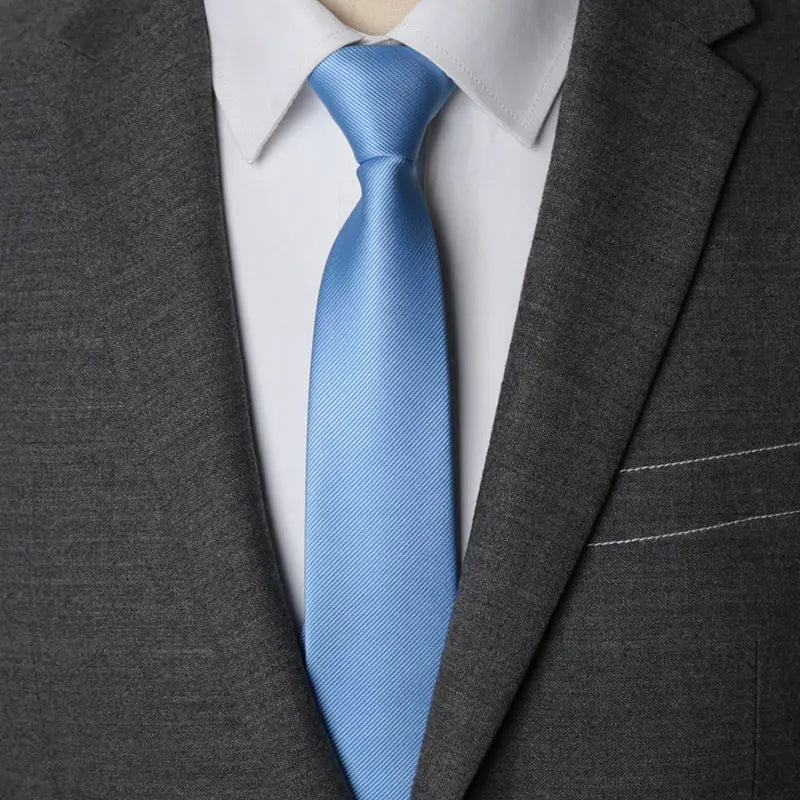 Mens Zipper Necktie - Solid 6cm Business Tie with Handkerchief and Bowtie Accessories - ZOOMNSTORE