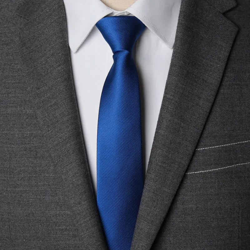 Mens Zipper Necktie - Solid 6cm Business Tie with Handkerchief and Bowtie Accessories - ZOOMNSTORE