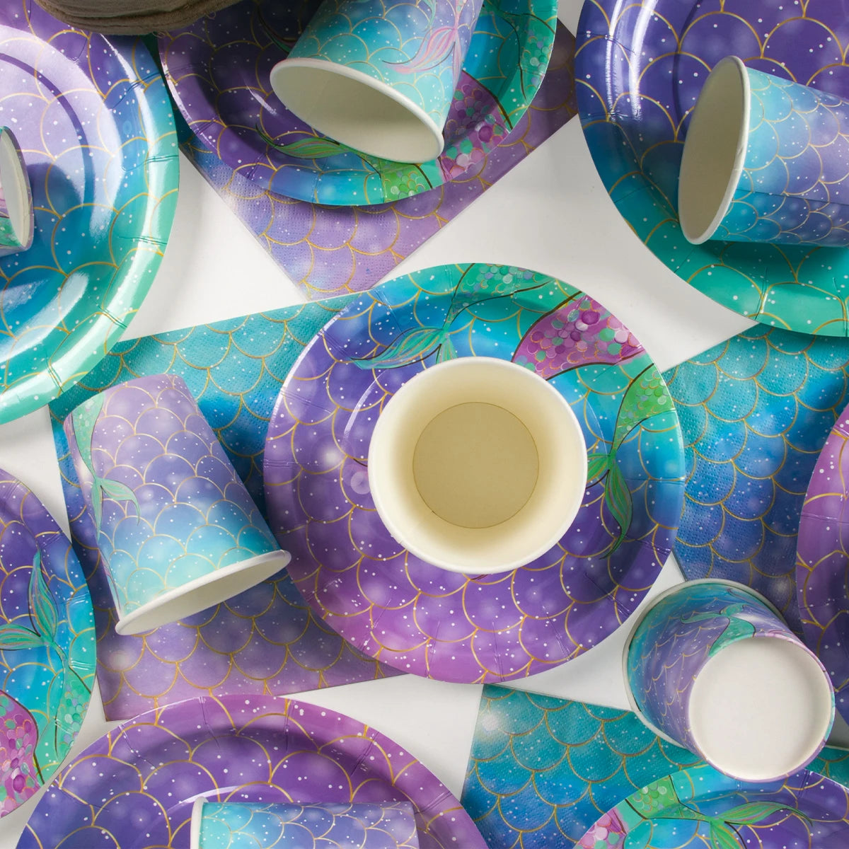 Mermaid Party Supplies Set - Disposable Plates Cups Napkins for Girls Birthday Baby Shower - ZOOMNSTORE
