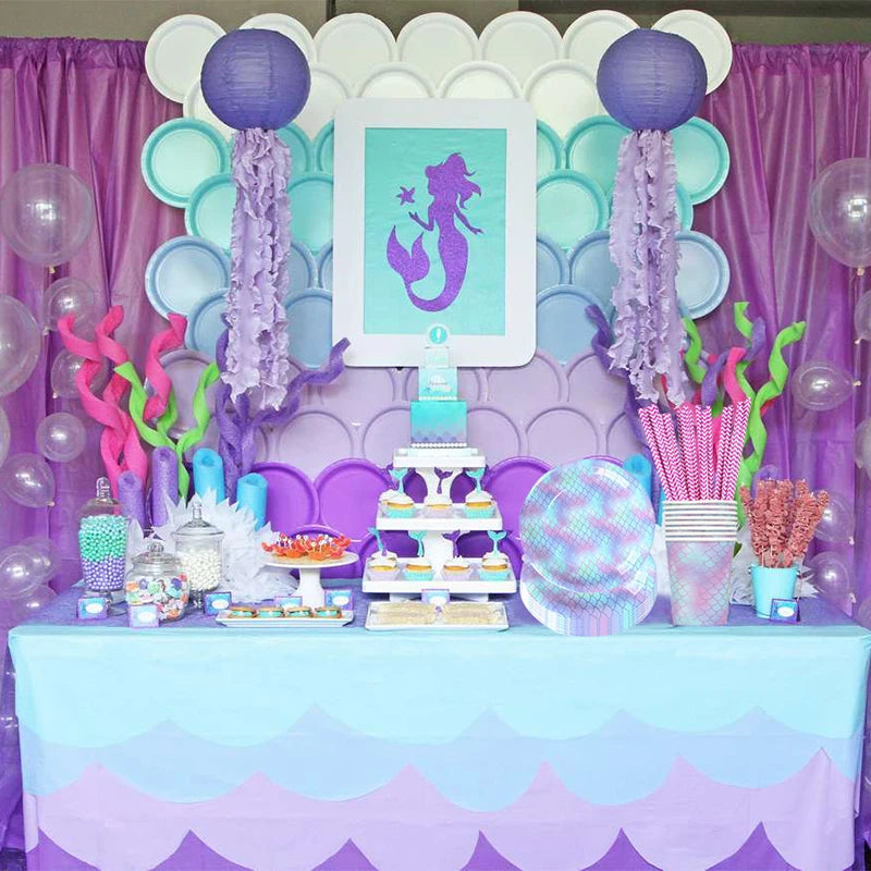 Mermaid Party Supplies Set - Disposable Plates Cups Napkins for Girls Birthday Baby Shower - ZOOMNSTORE