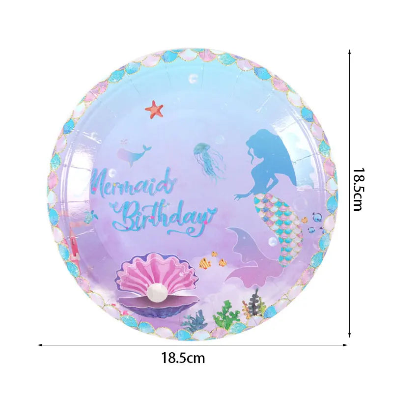 Mermaid Party Supplies Set - Disposable Plates Cups Napkins for Girls Birthday Baby Shower - ZOOMNSTORE
