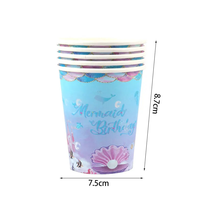 Mermaid Party Supplies Set - Disposable Plates Cups Napkins for Girls Birthday Baby Shower - ZOOMNSTORE
