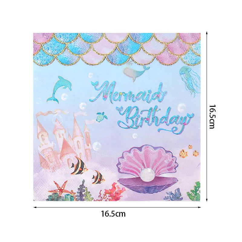 Mermaid Party Supplies Set - Disposable Plates Cups Napkins for Girls Birthday Baby Shower - ZOOMNSTORE