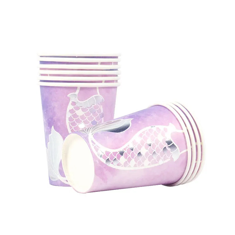Mermaid Party Supplies Set - Disposable Plates Cups Napkins for Girls Birthday Baby Shower - ZOOMNSTORE