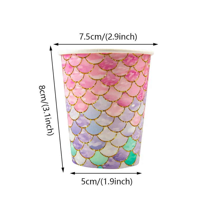Mermaid Party Supplies Set - Disposable Plates Cups Napkins for Girls Birthday Baby Shower - ZOOMNSTORE