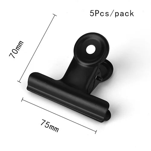 5PCS Metal Paper Clip 20 29 39 50 63 75 90mm Foldback Metal Binder Clips Black Grip Clamps Paper Document Office School Statione - ZOOMNSTORE
