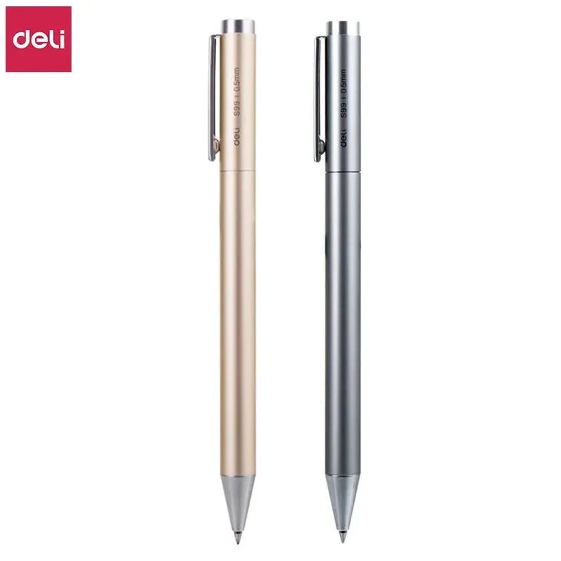 DELI Metal Sign Pen 0.5mm Gel Ink Pens Golden Silver Color Metallic Writing Pen Office Supplies - ZOOMNSTORE
