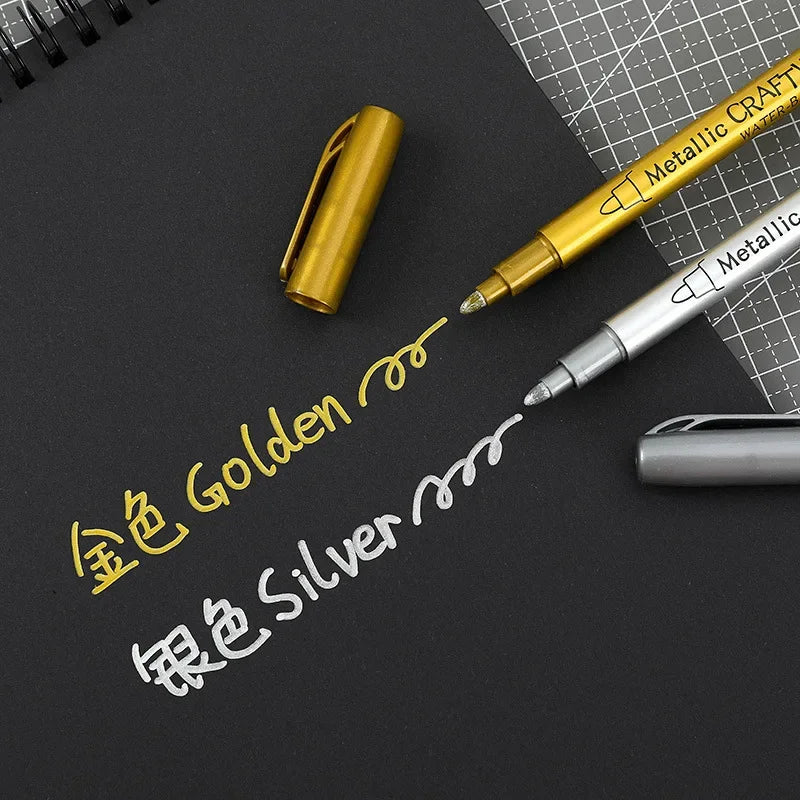 Metallic Marker Pens Set - Gold Silver Permanent Art Markers for Manga Crafts Scrapbooking - ZOOMNSTORE