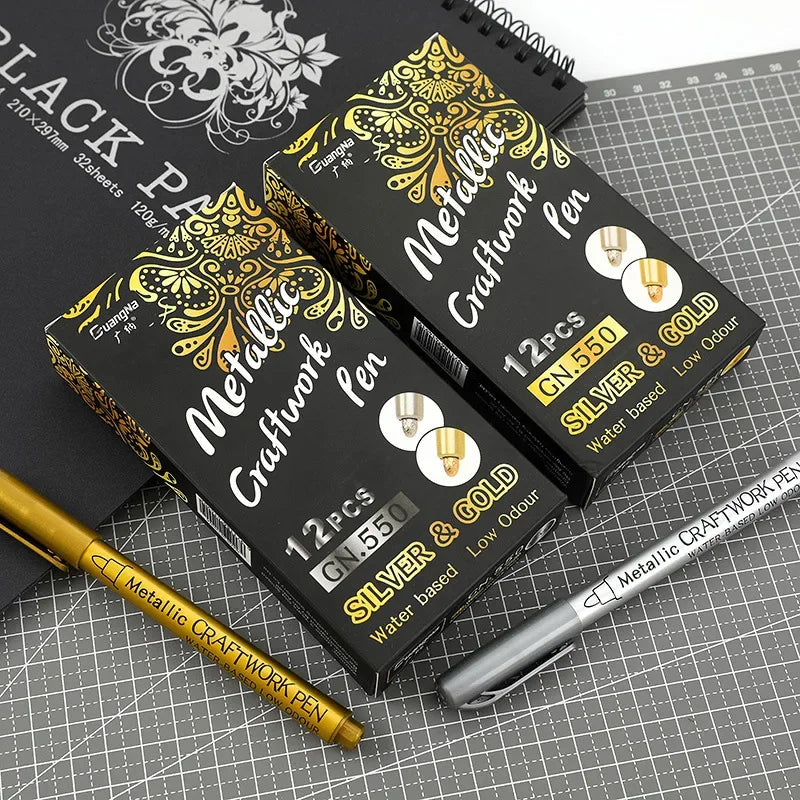 Metallic Marker Pens Set - Gold Silver Permanent Art Markers for Manga Crafts Scrapbooking - ZOOMNSTORE