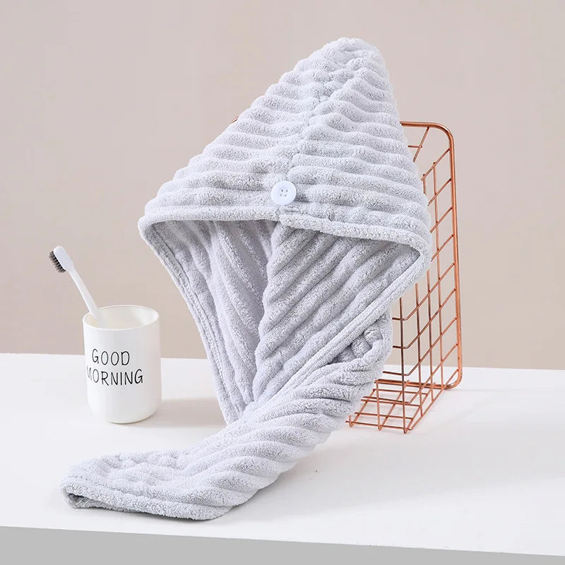 1Pcs Microfiber Quick-dry Hair Towel Cap with Button Super Absorption Bath Hat Fast Drying Hair Drying Wrap Hat Towel for Women - ZOOMNSTORE
