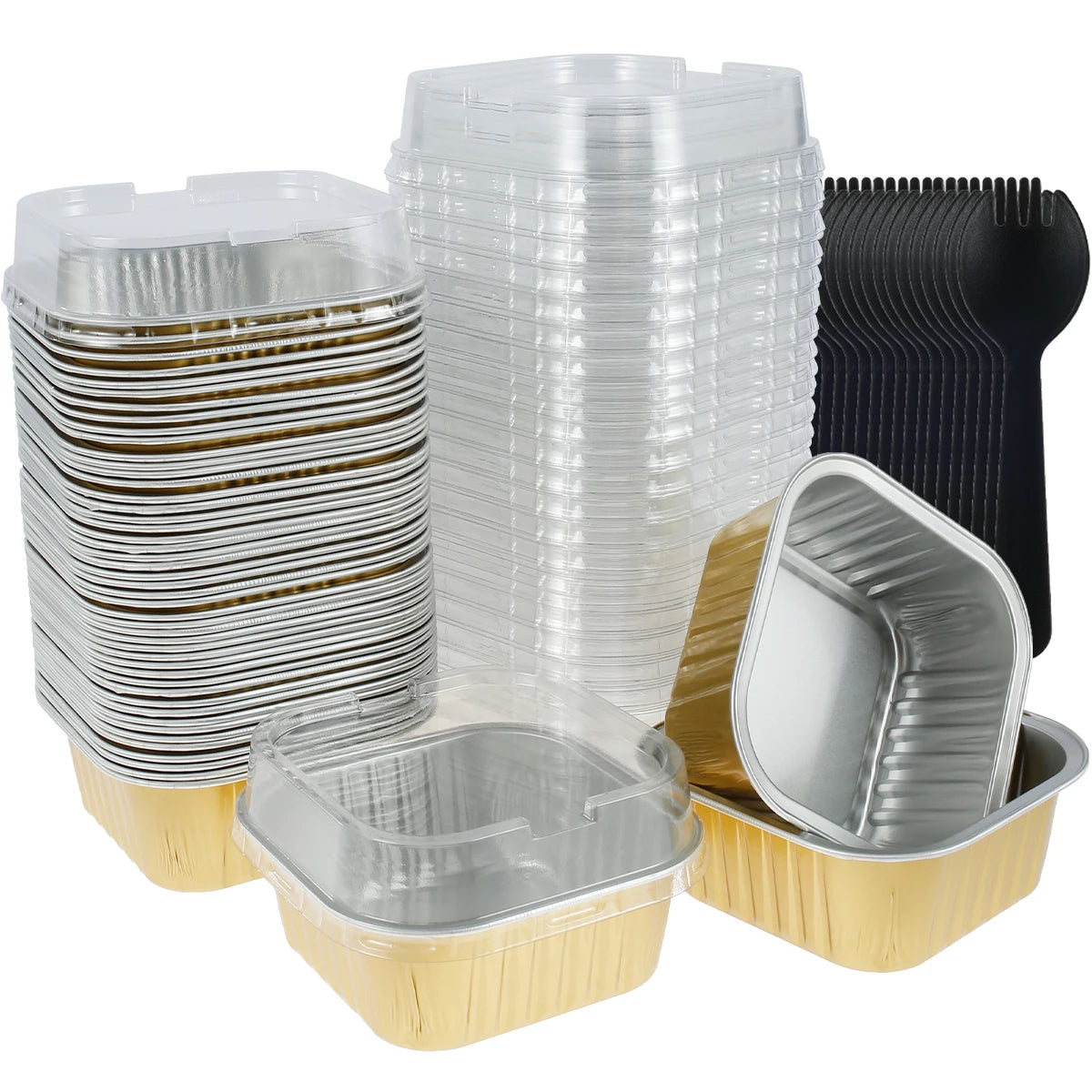 Mini Cake Pans - 50 Pcs Aluminum Baking Pans with Lids & Spoons | Eco Friendly Bakeware - ZOOMNSTORE