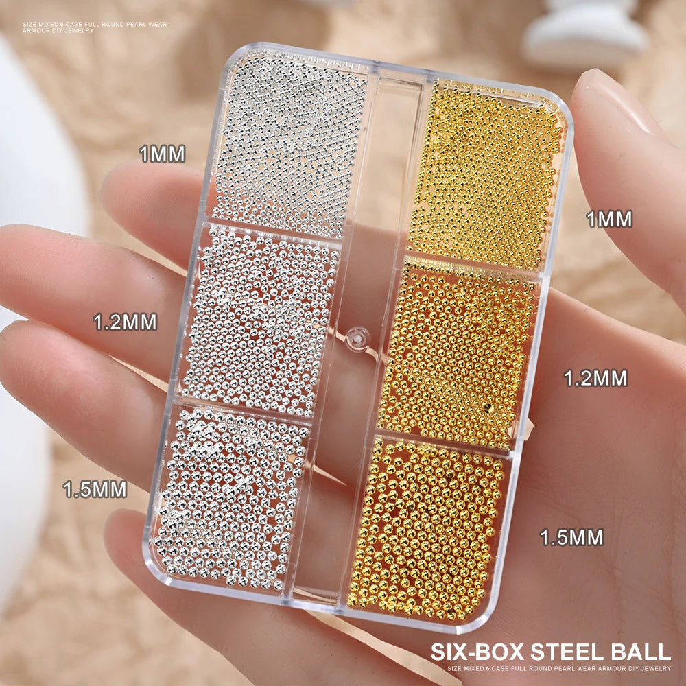 Mini Caviar Beads Nail Art Set - GoldSilver Micro Ball Charms with Magnetic Pen - ZOOMNSTORE