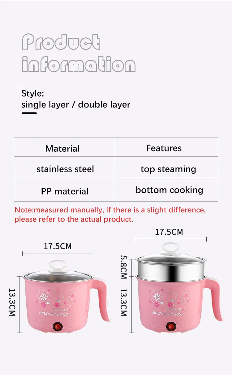 Mini Electric Hot Pot - Multifunction Cooker for 1-2 People Ramen Rice 220V - ZOOMNSTORE