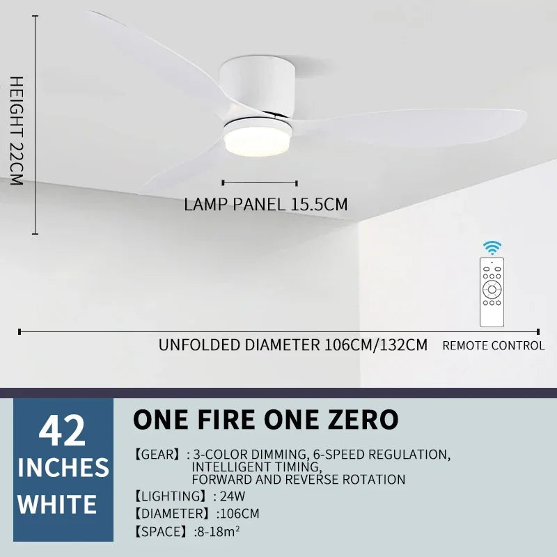Modern Ceiling Fan with LED Light Remote Control - High Air Volume for Kitchen Bedroom Dining Room Terrace - ZOOMNSTORE