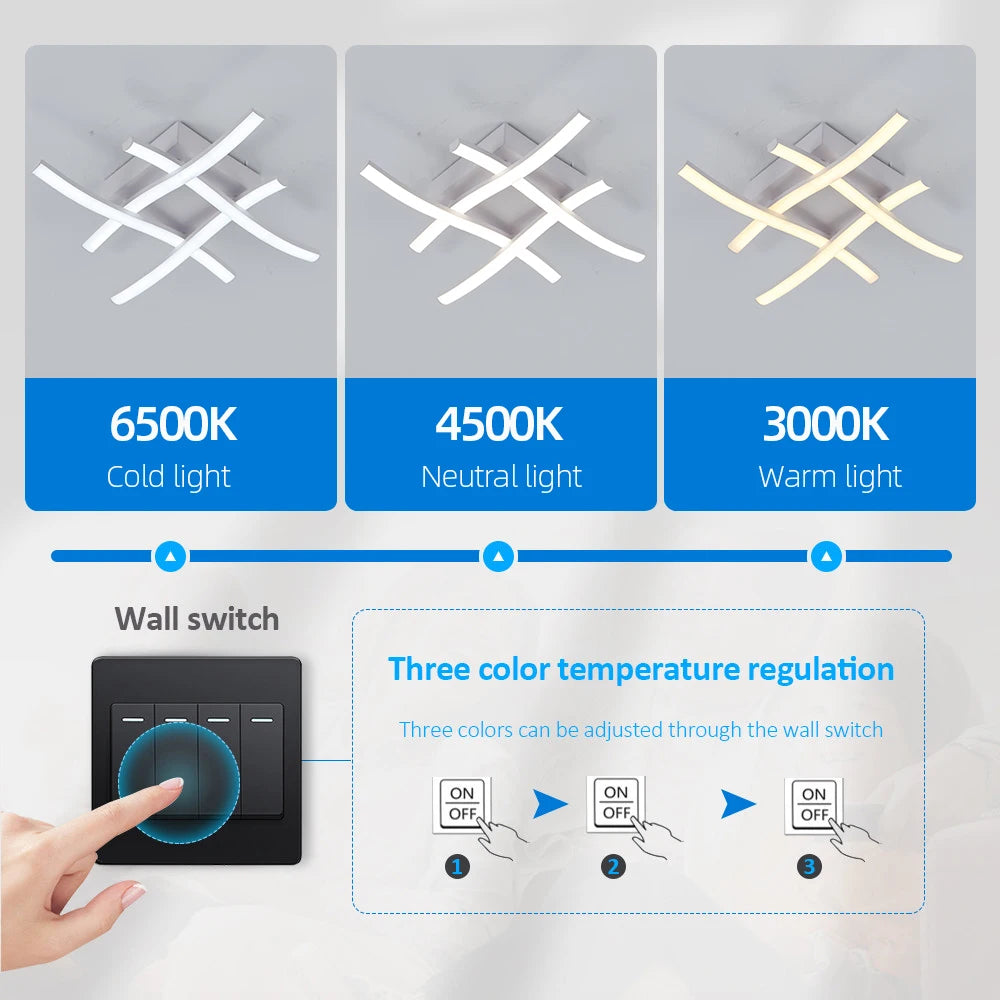 Modern LED Ceiling Light - 3-Color Adjustable Curved Design for Living Room Bedroom - ZOOMNSTORE