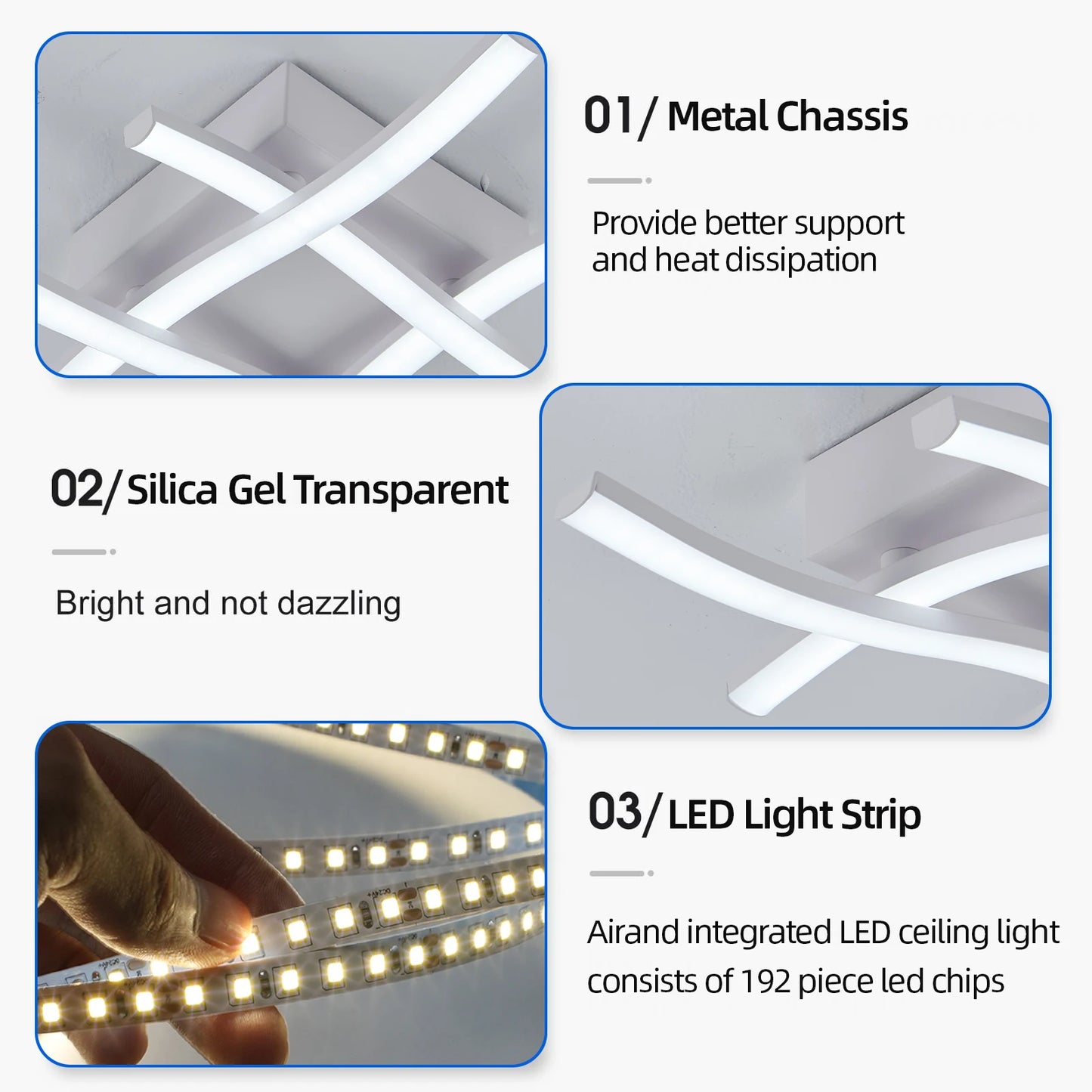 Modern LED Ceiling Light - 3-Color Adjustable Curved Design for Living Room Bedroom - ZOOMNSTORE