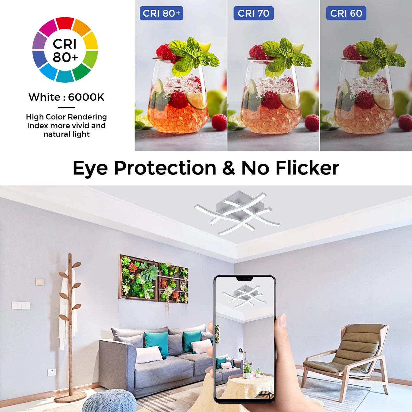 Modern LED Ceiling Light - 3-Color Adjustable Curved Design for Living Room Bedroom - ZOOMNSTORE