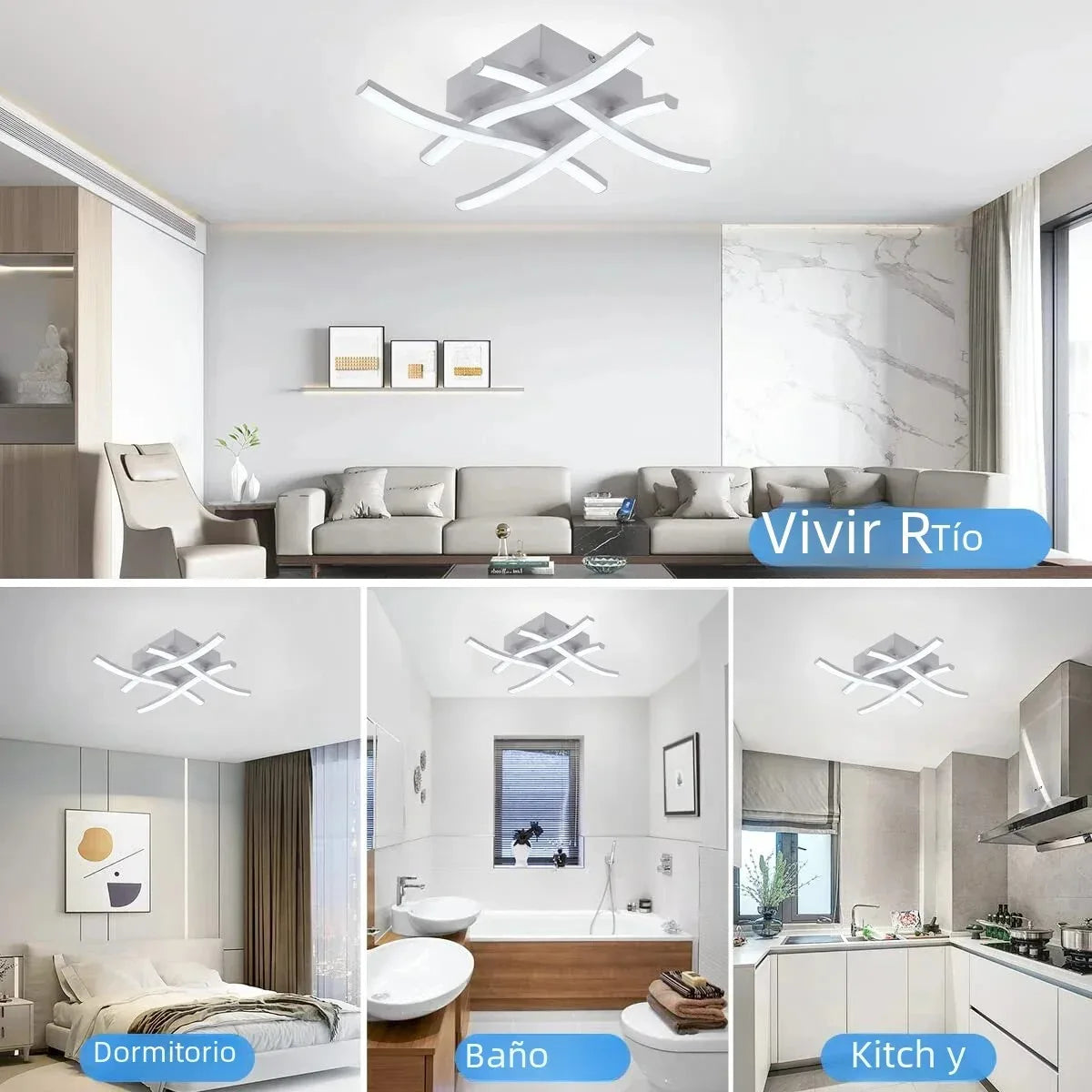 Modern LED Ceiling Light - 3-Color Adjustable Curved Design for Living Room Bedroom - ZOOMNSTORE