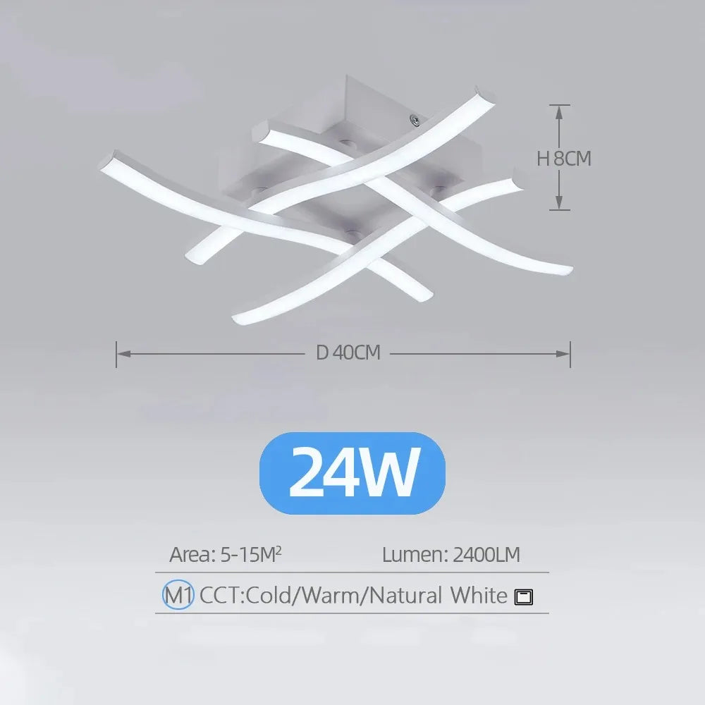 Modern LED Ceiling Light - 3-Color Adjustable Curved Design for Living Room Bedroom - ZOOMNSTORE