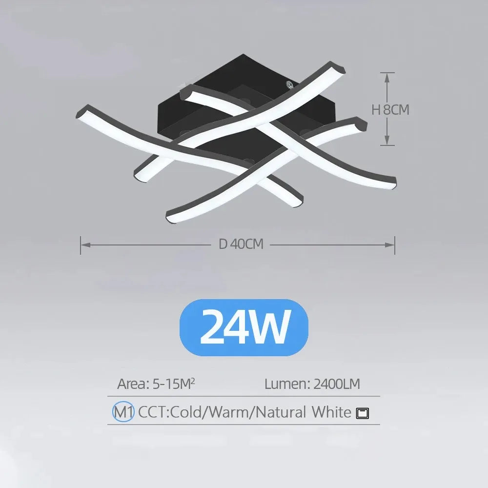 Modern LED Ceiling Light - 3-Color Adjustable Curved Design for Living Room Bedroom - ZOOMNSTORE
