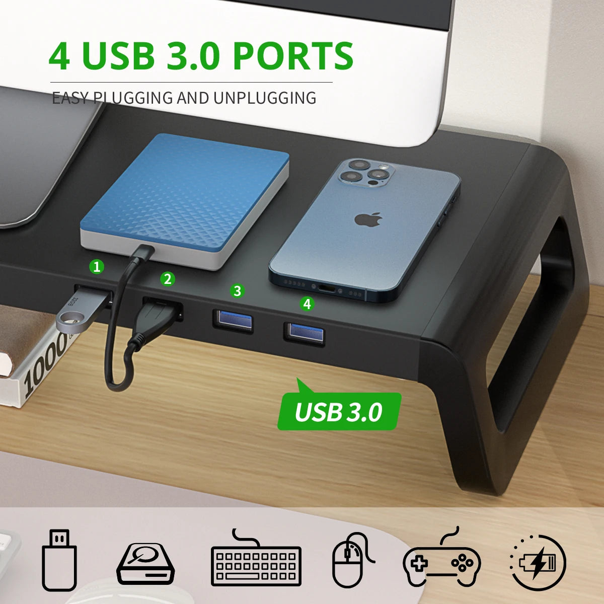 Monitor Stand Riser with USB Hub - Desk Organizer for Keyboard Mouse - ZOOMNSTORE