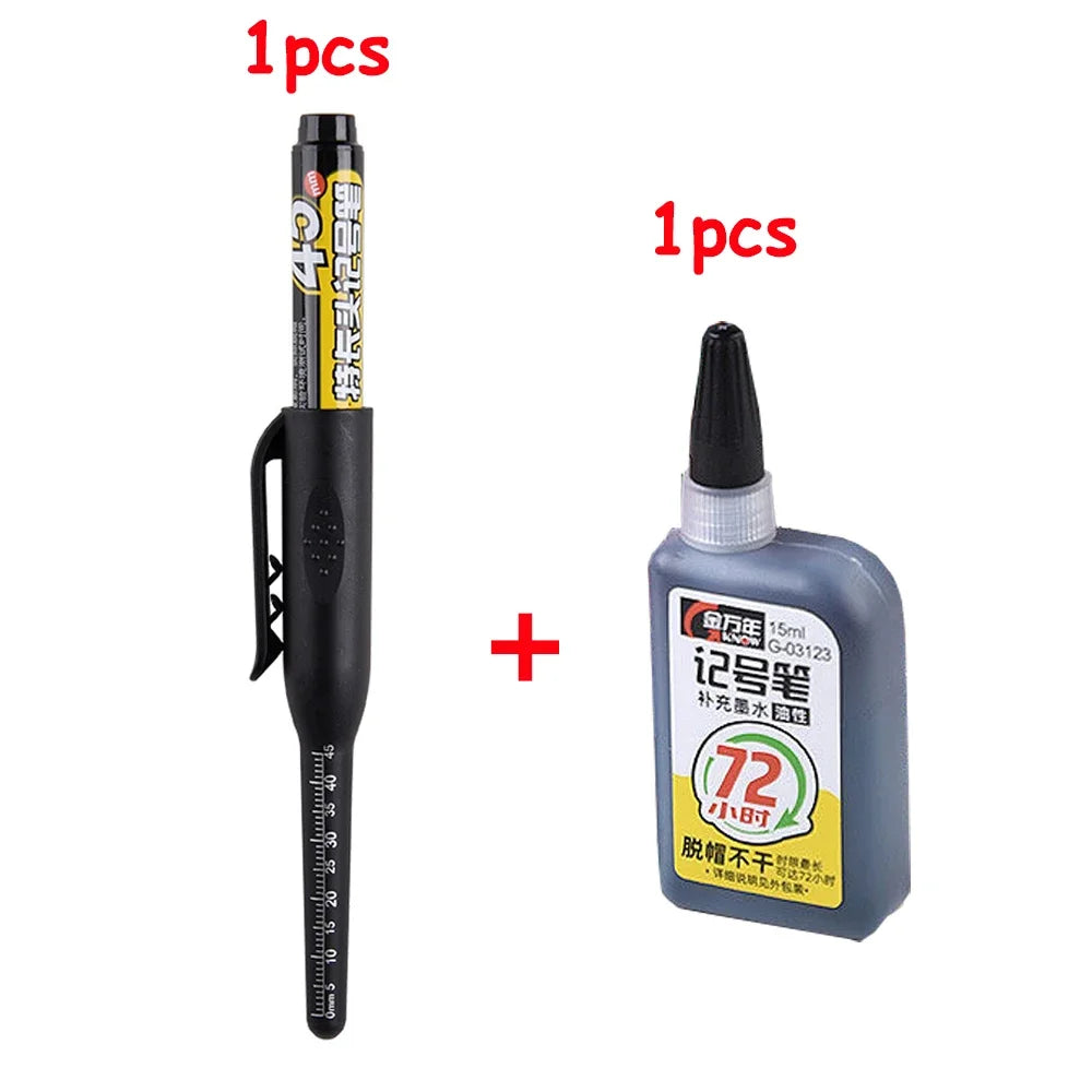 1-6Pcs Multi-Purpose 45mm Deep Drill Hole Long Nib Marker Pens Waterproof for Bathroom Woodworking Long Head Carpenter Pen - ZOOMNSTORE