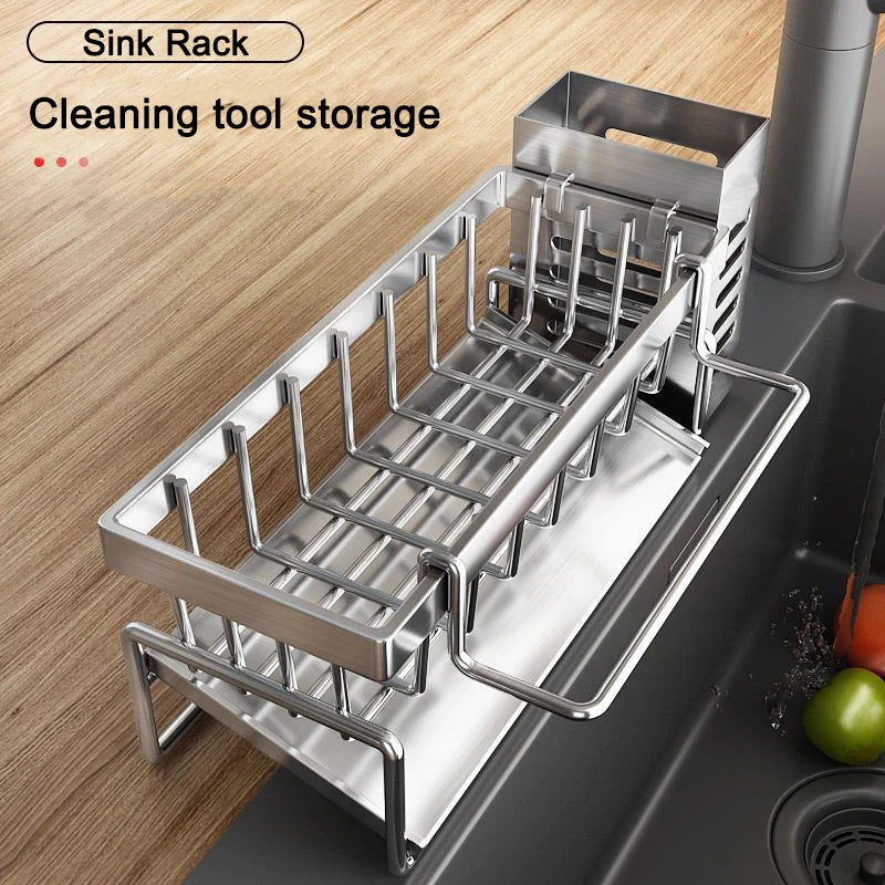 Multifunctional Stainless Steel Sink Cleaning Tools Rack - Sponge and Rag Organizer - ZOOMNSTORE