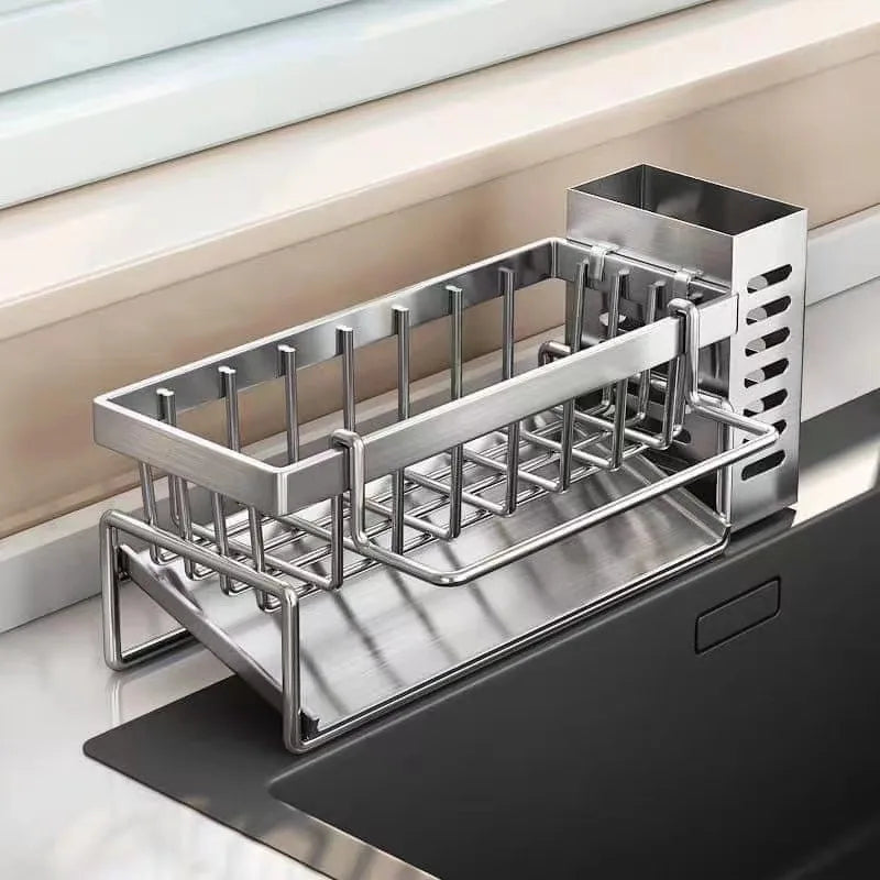 Multifunctional Stainless Steel Sink Cleaning Tools Rack - Sponge and Rag Organizer - ZOOMNSTORE