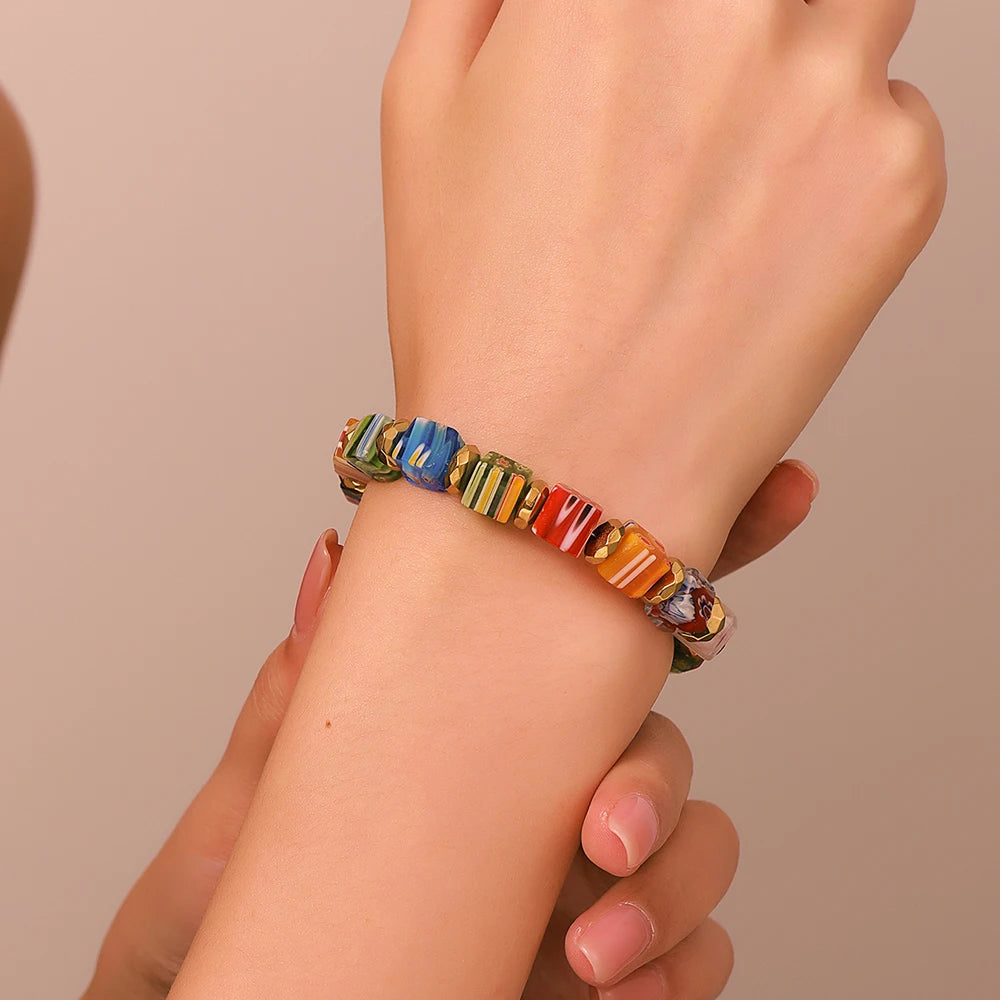 Murano Glass Bead Bracelet - Hand-Made Thousand Flower Crystal Jewelry for Women - ZOOMNSTORE