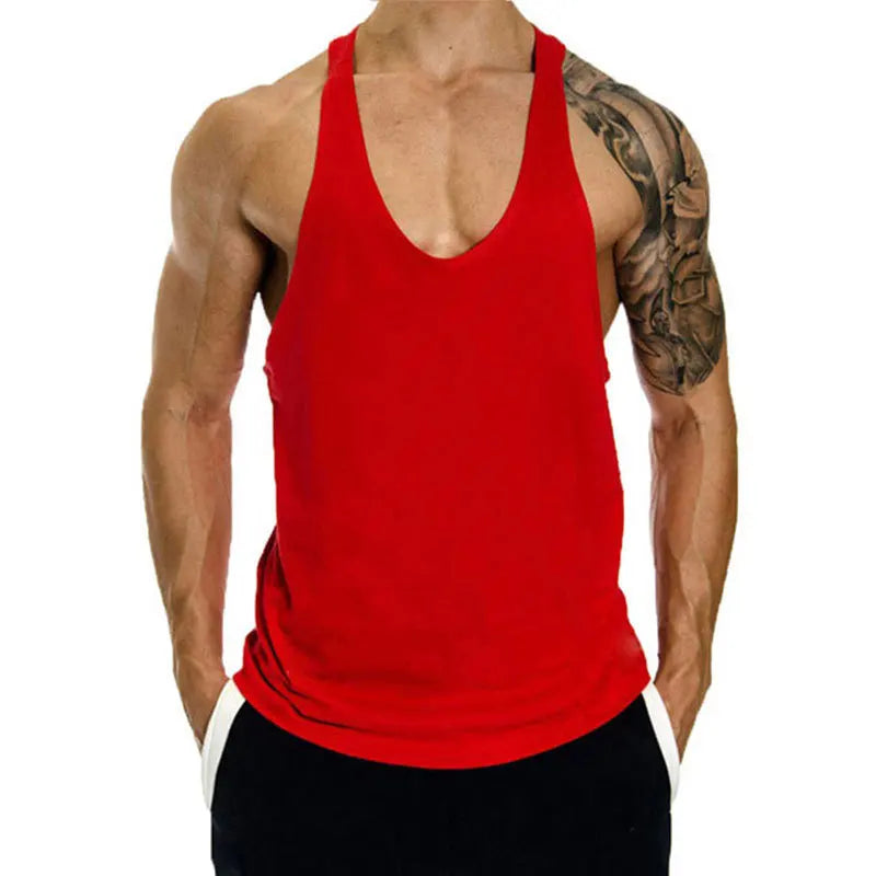 Mens 100 Cotton Muscle Stringer Tank Top - 2024 Summer Fitness Y-Back Vest - ZOOMNSTORE