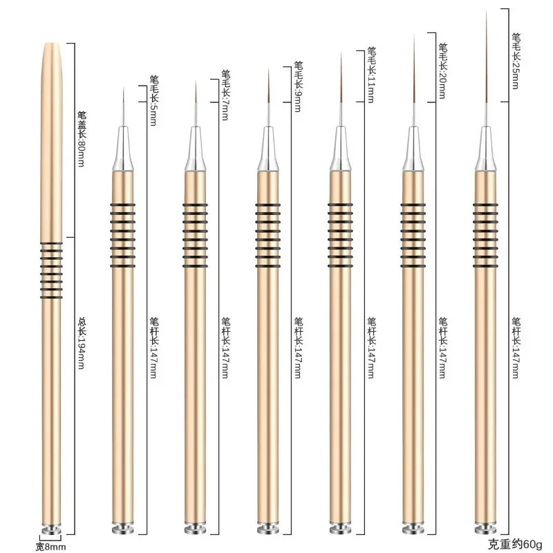 Nail Art Liner Brushes - Professional Striping Drawing Pens 6-25mm - ZOOMNSTORE