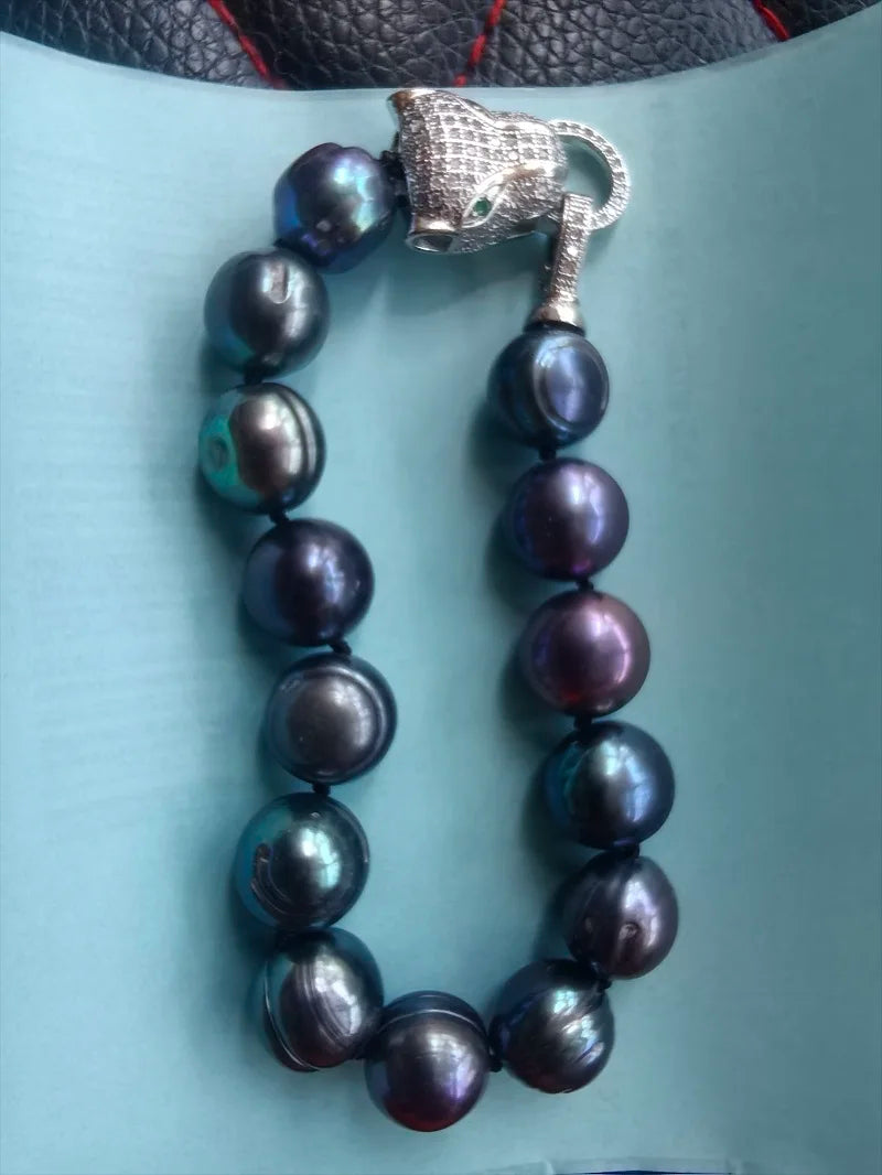 Baroque AAAA+12-11mm Natural Haiti Black Blue Pearl Necklace 925s 16in 18in 20in 22in 24in 35in - ZOOMNSTORE