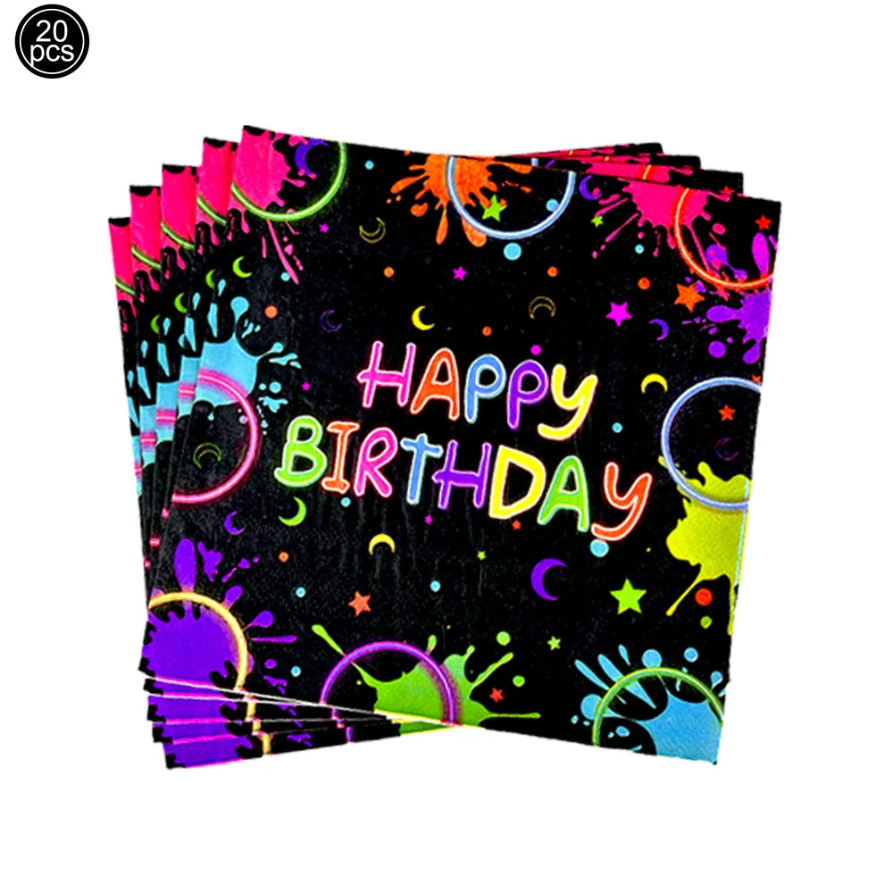 Neon Glow Birthday Party Supplies - Disposable Plates Napkins Cups for Kids - ZOOMNSTORE