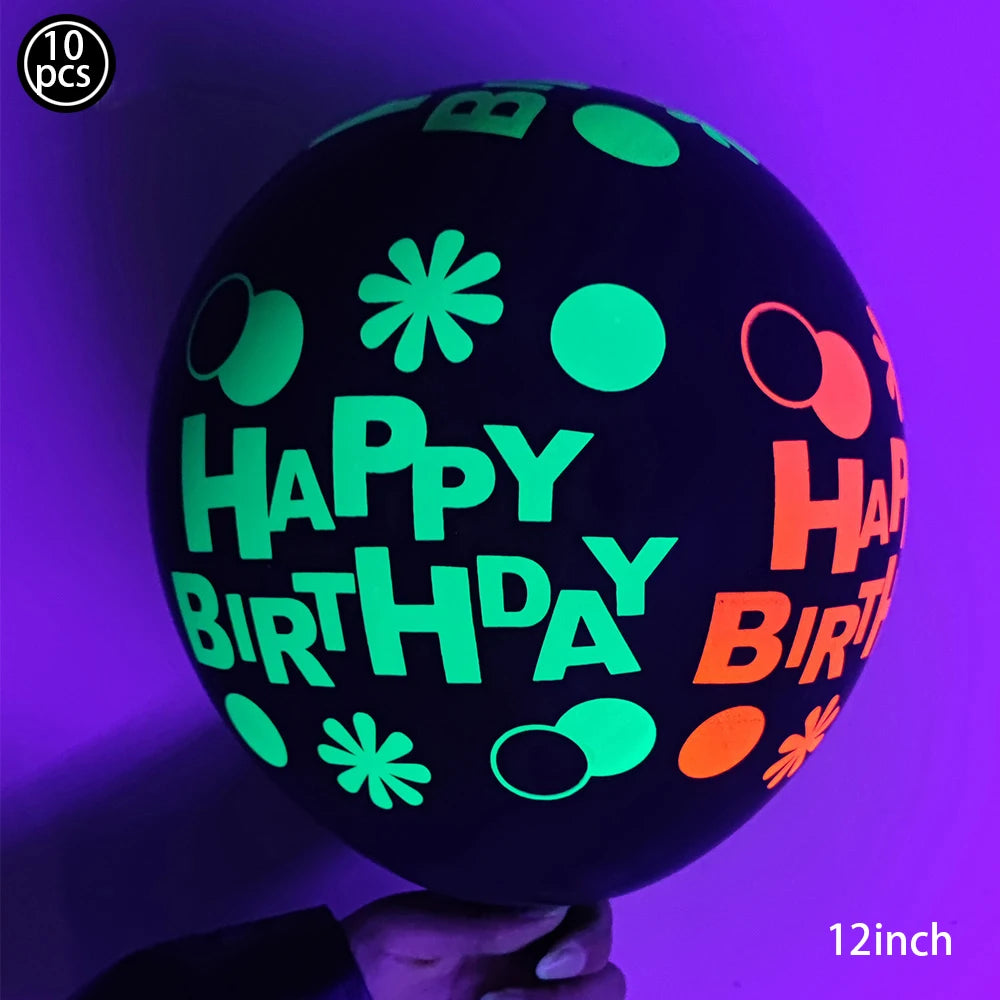 Neon Glow Birthday Party Supplies - Disposable Plates Napkins Cups for Kids - ZOOMNSTORE